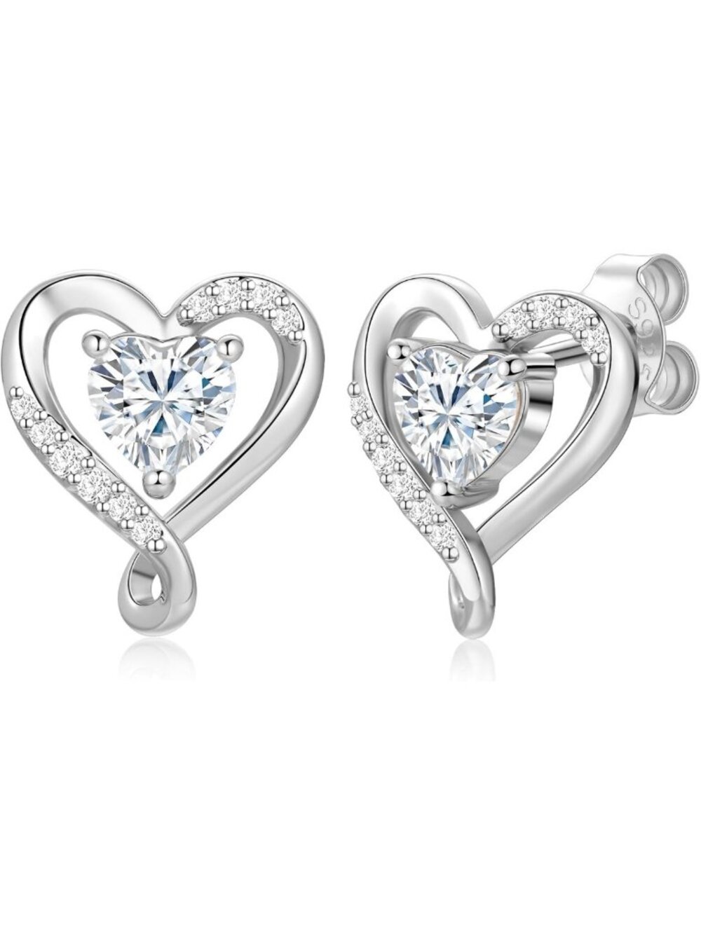 Sterling Silver Rose Gold Birthstone Heart Stud Earrings for Women, Gifts for